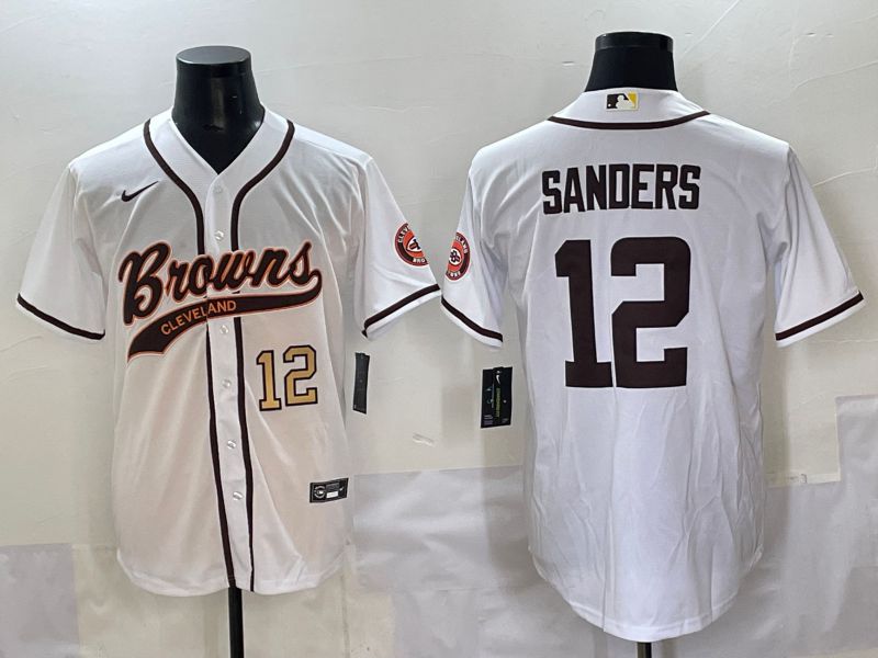 Men 2025 Cleveland Browns #12 Sanders White Joint Name Nike Limited NFL Jersey style 2->cleveland browns->NFL Jersey